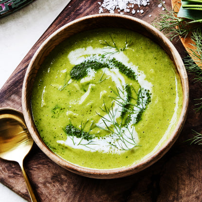 Roasted Cauliflower and Leek Soup with Green Herb Oil