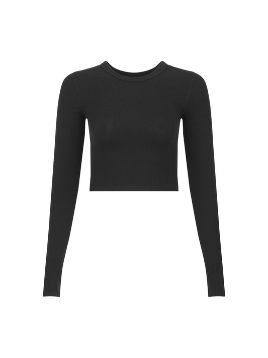 Tracy Anderson Long-Sleeve Ribbed Cropped Shirt