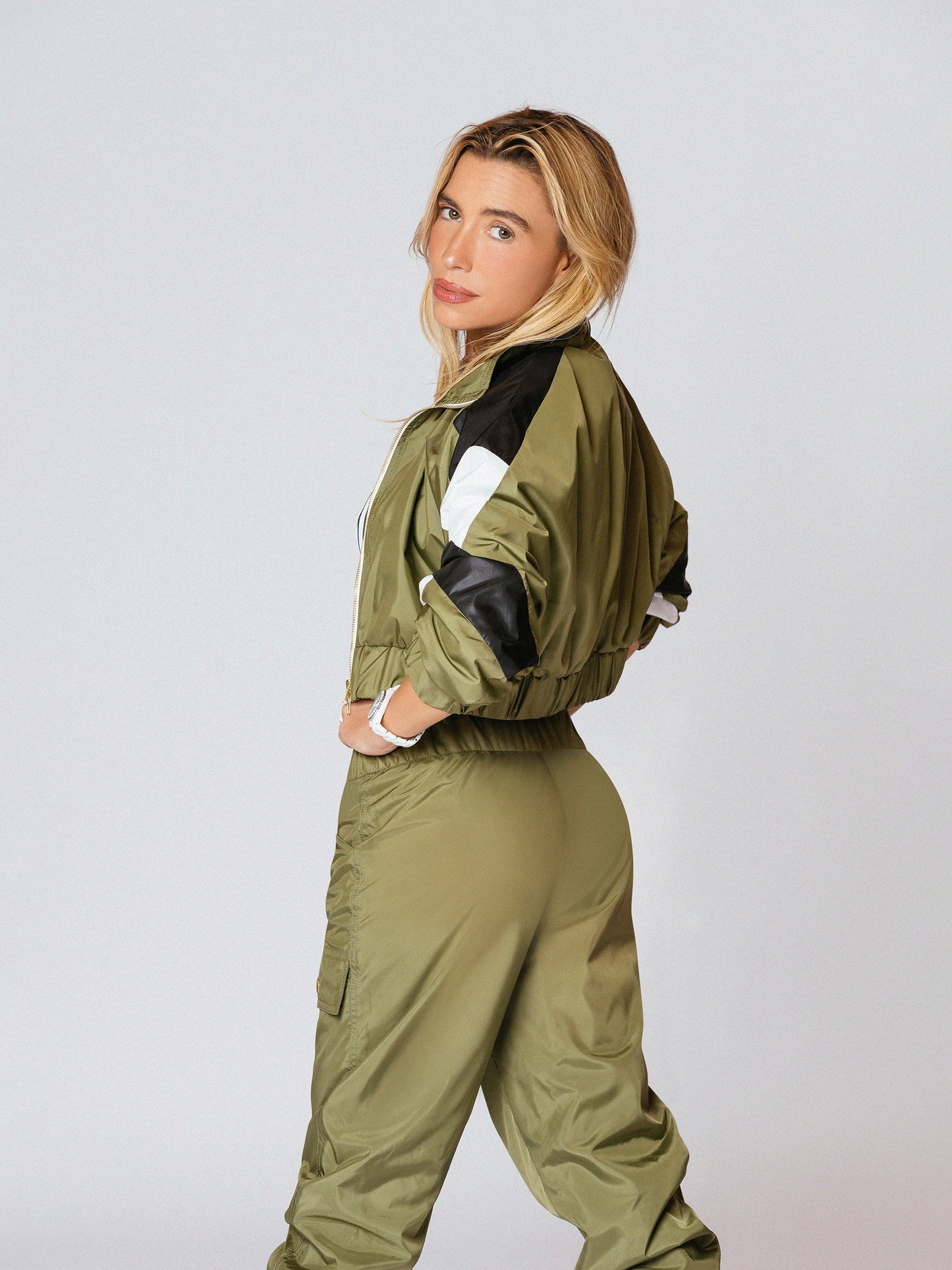 Micro crop color blocked TA track jacket