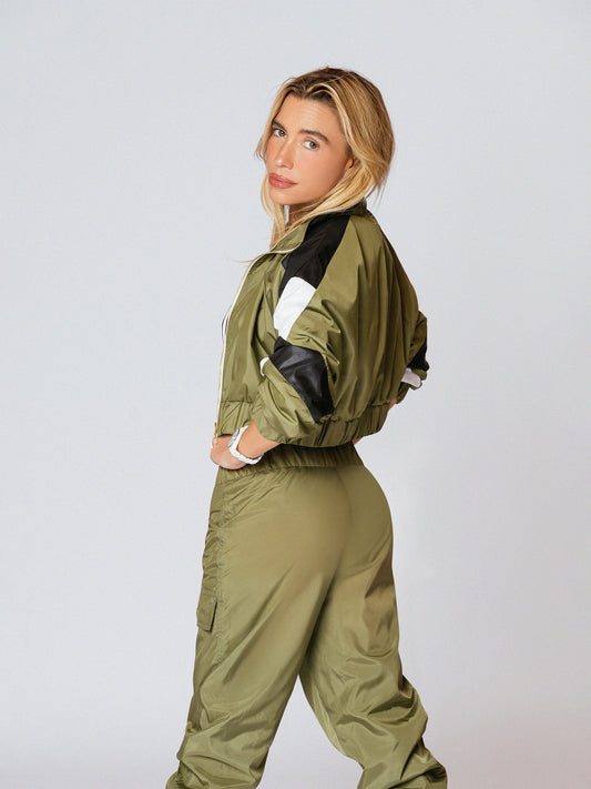 Micro crop color blocked TA track jacket